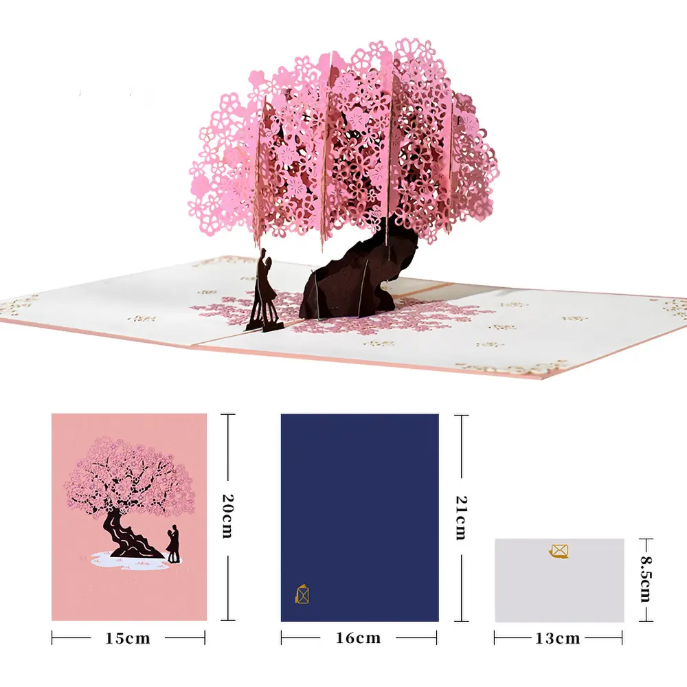 Happy Birthday Pop Up Card Sakura Sunflower Envelope Elegant 3D Greeting Cards Creative Ideal Gift for Family Mom Mother Sister