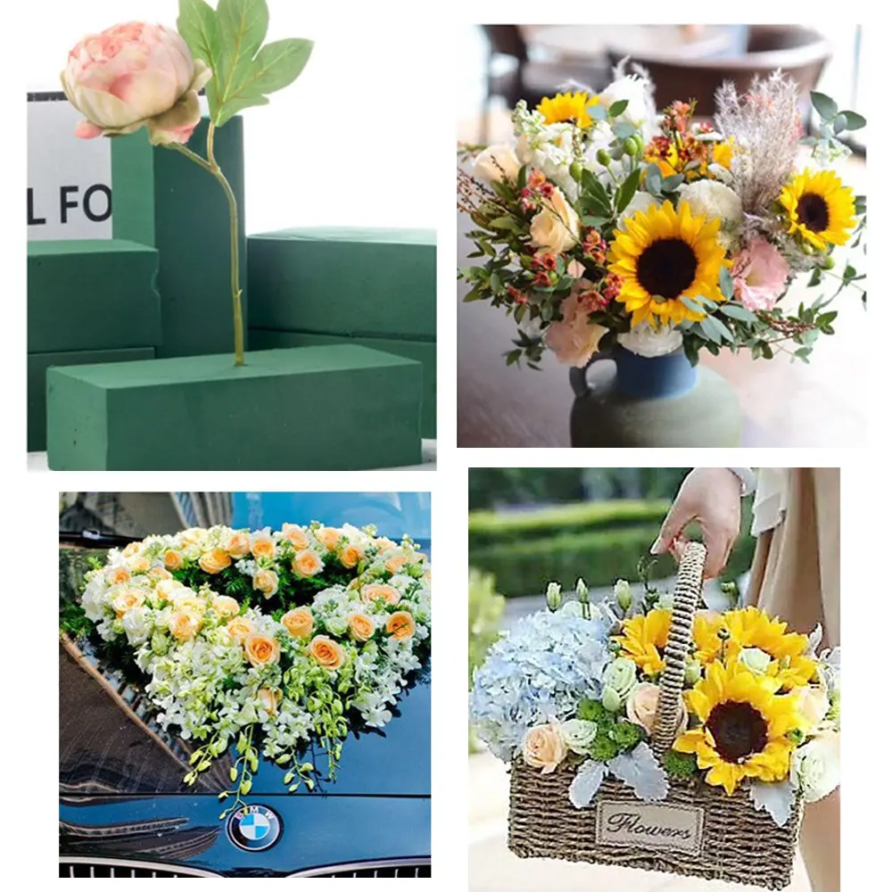 1PC DIY Floral Foam Brick Rectangle Green Styrofoam Dry Block Flower Mud Easy Wet Keep for Bouquet Birthday Valentine's Day Gift