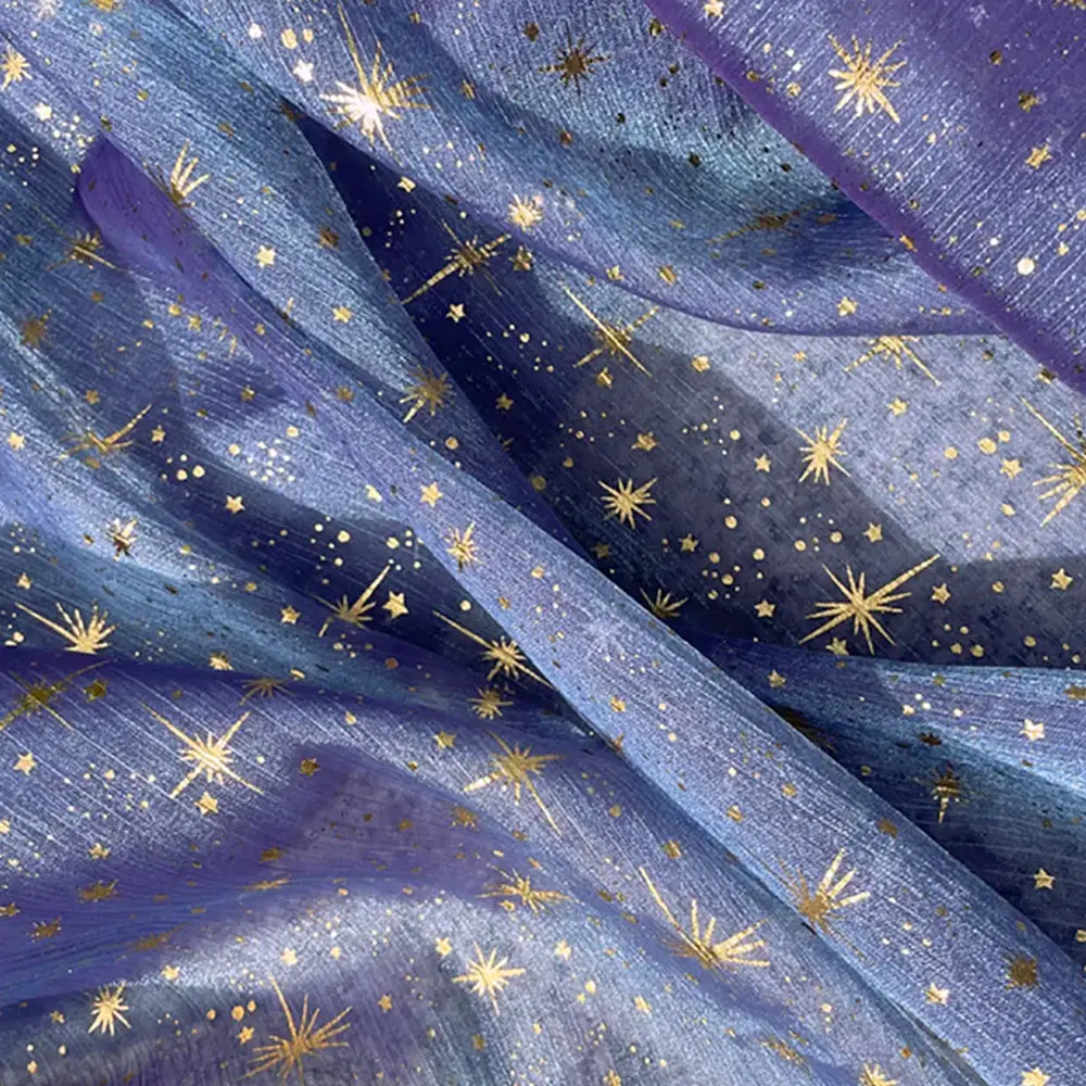 Glitter Shiny Bronzing Star Moon Organza Fabric Gilded Crepe Tulle DIY Sewing Crafts Wedding Birthday Party Backdrop Decoration
