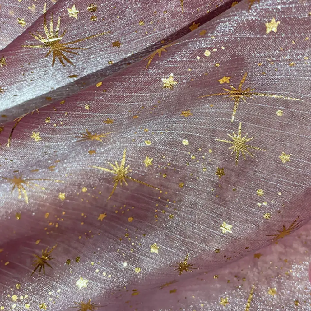 Glitter Shiny Bronzing Star Moon Organza Fabric Gilded Crepe Tulle DIY Sewing Crafts Wedding Birthday Party Backdrop Decoration