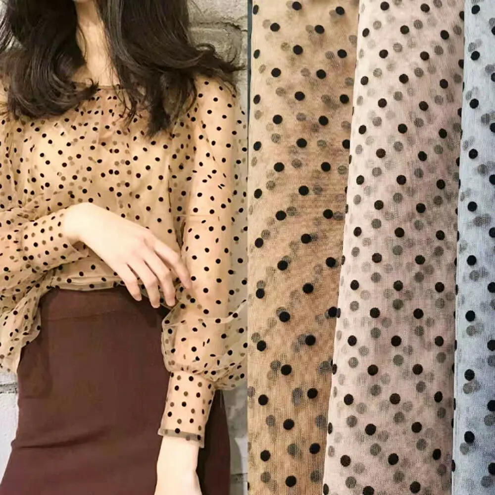 5mm Black Flocking Polka Dot Tulle Spotted Mesh Net Soft Stretch Fabric High Quality for DIY Handmade Craft Sewing Apparel Dress