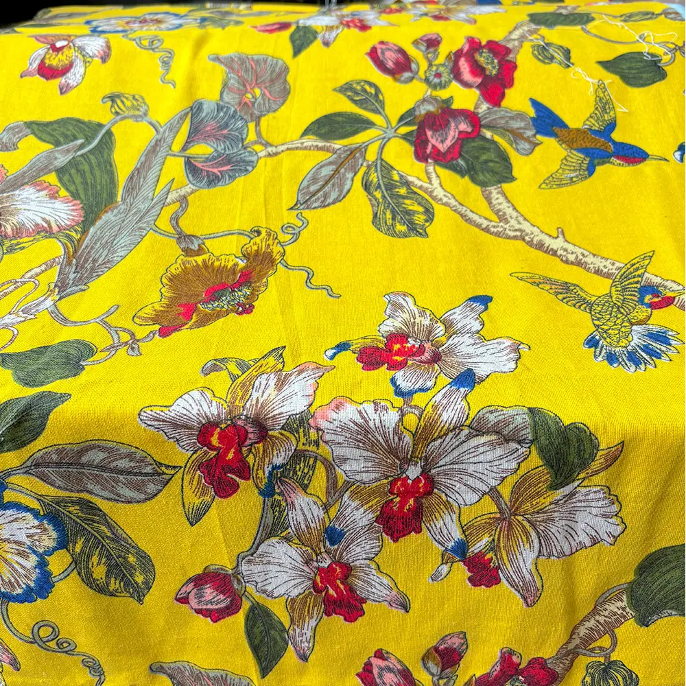 Birds And Floral Pattern Linen Cotton Canvas Fabric Handmade Sewing Clothes For Table Runner Curtains Women Bag Home Decoration