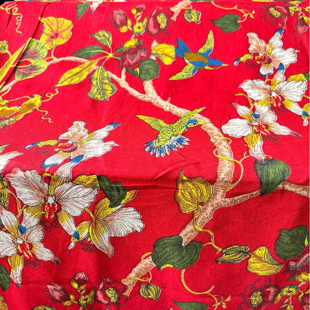 Birds And Floral Pattern Linen Cotton Canvas Fabric Handmade Sewing Clothes For Table Runner Curtains Women Bag Home Decoration