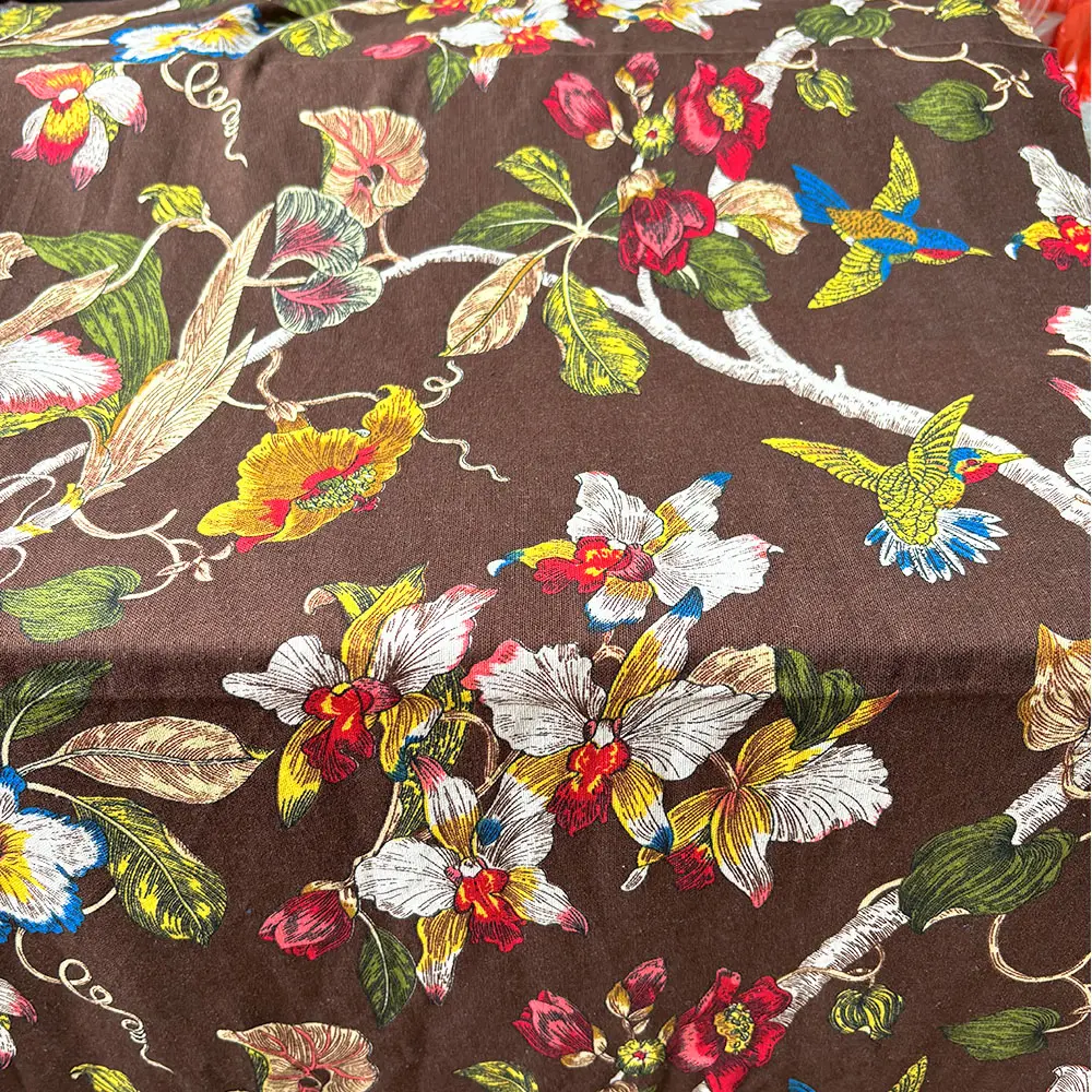 Birds And Floral Pattern Linen Cotton Canvas Fabric Handmade Sewing Clothes For Table Runner Curtains Women Bag Home Decoration