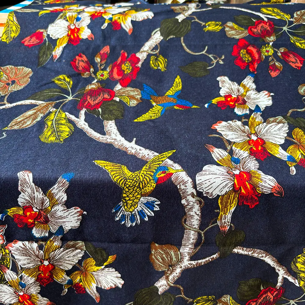 Birds And Floral Pattern Linen Cotton Canvas Fabric Handmade Sewing Clothes For Table Runner Curtains Women Bag Home Decoration