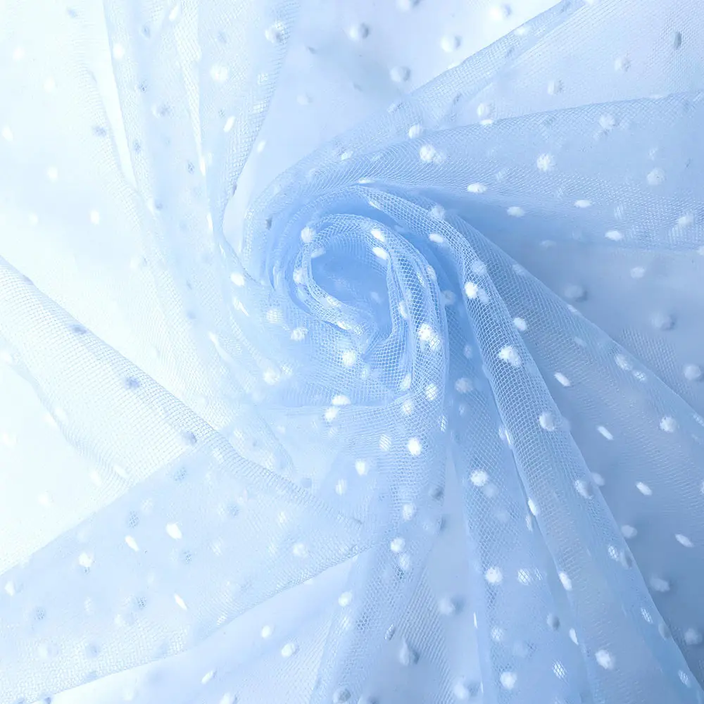 Flocked Polka Dot Tulle Fabric White & Khaki Polyester Stretch 155cm Width for Puff Skirt Clothes Sewing DIY Wedding Decoration