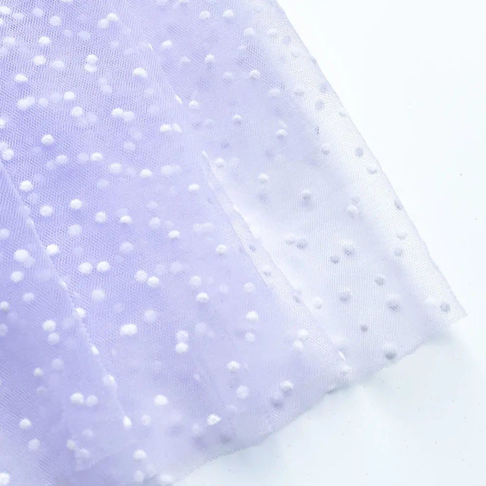Flocked Polka Dot Tulle Fabric White & Khaki Polyester Stretch 155cm Width for Puff Skirt Clothes Sewing DIY Wedding Decoration