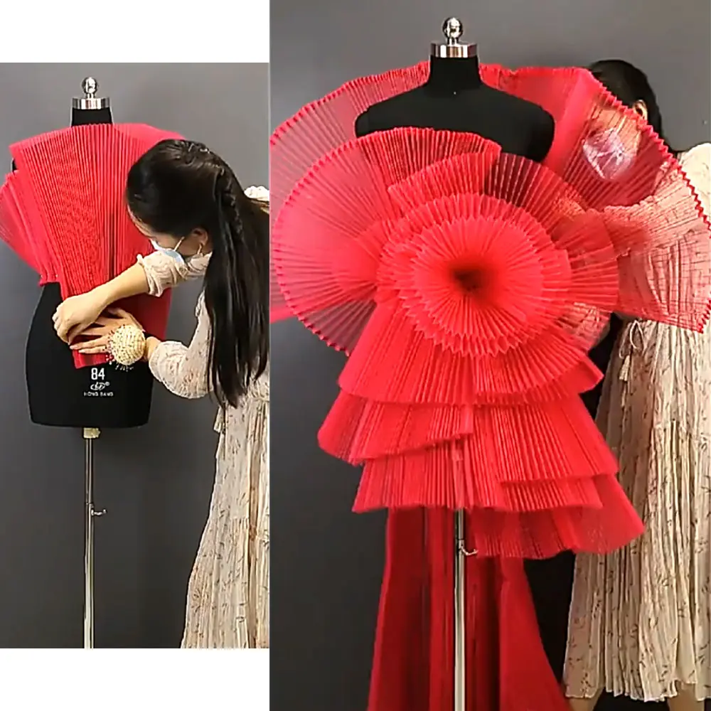 Stiff Pleated Organza Fabric Per Meter Designer Mesh Wide Styling Sewing Fashion Dress DIY Background Decoration Skirt Materials