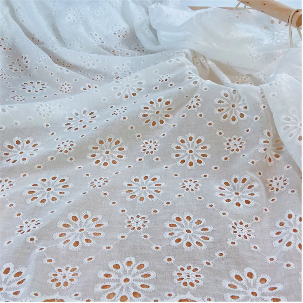 Embroidery Lace 100% Cotton Fabric Water Soluble Hollow Small Flower For Sewing Dress Clothes DIY Handmade Crafting By Half Yard