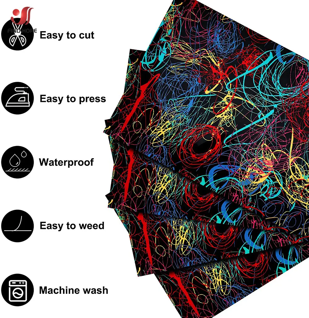TPU Heat Transfer Vinyl Iridescent Multicolored Graffiti Patterns Heat Press Machine T-shirt Iron On HTV Printing 30*25cm/50cm