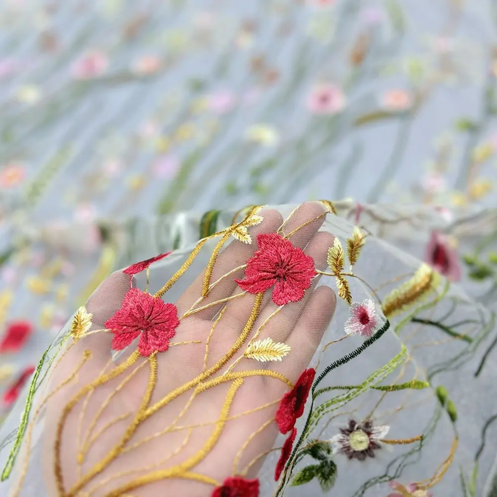 Embroidered Aquatic Plant Lace Fabric 3D Floral Tulle Mesh per Yard for Couture Wedding Dress Runway Costume Skirt Embellishment