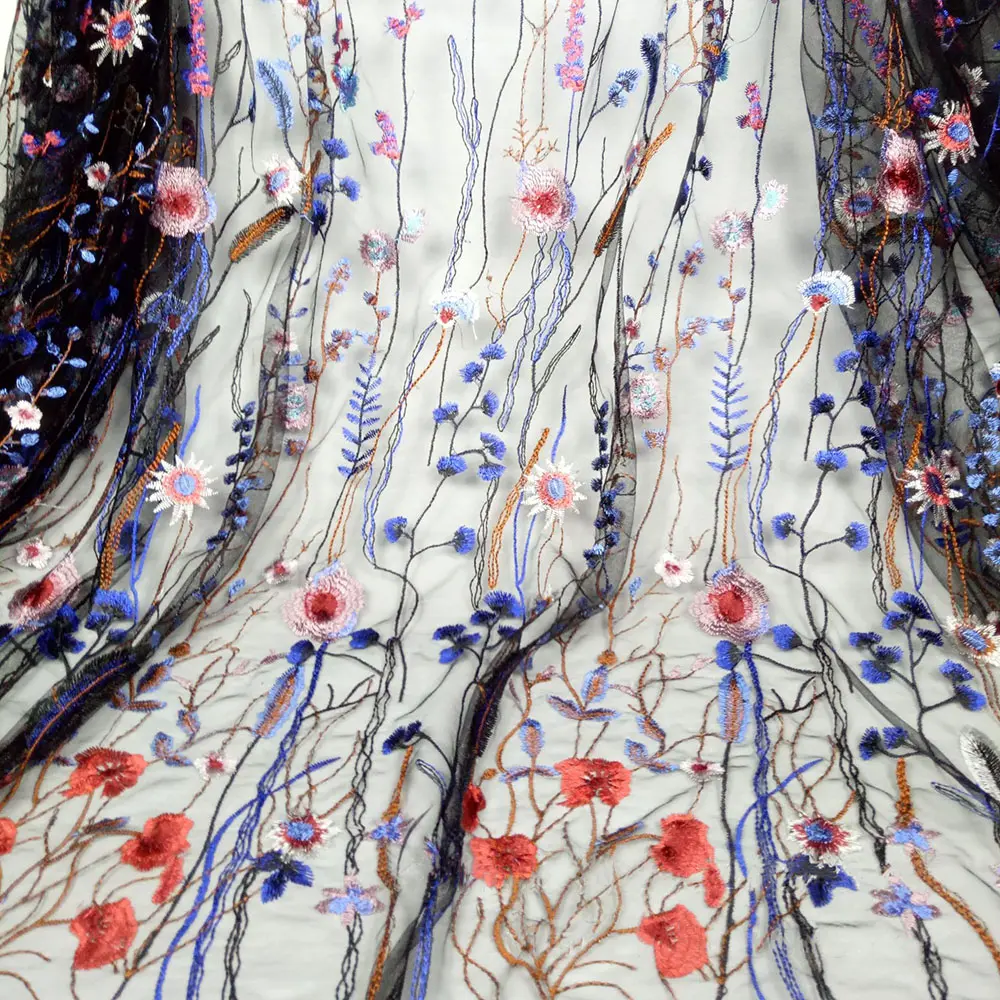 Embroidered Aquatic Plant Lace Fabric 3D Floral Tulle Mesh per Yard for Couture Wedding Dress Runway Costume Skirt Embellishment