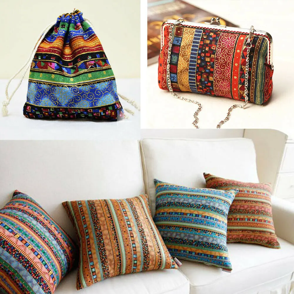 Ethnic Style Cotton Linen Bronzing Fabric Household Textile Sewing Tablecloth Sofa Dress Cushion Curtain Pillowcase Bag Material