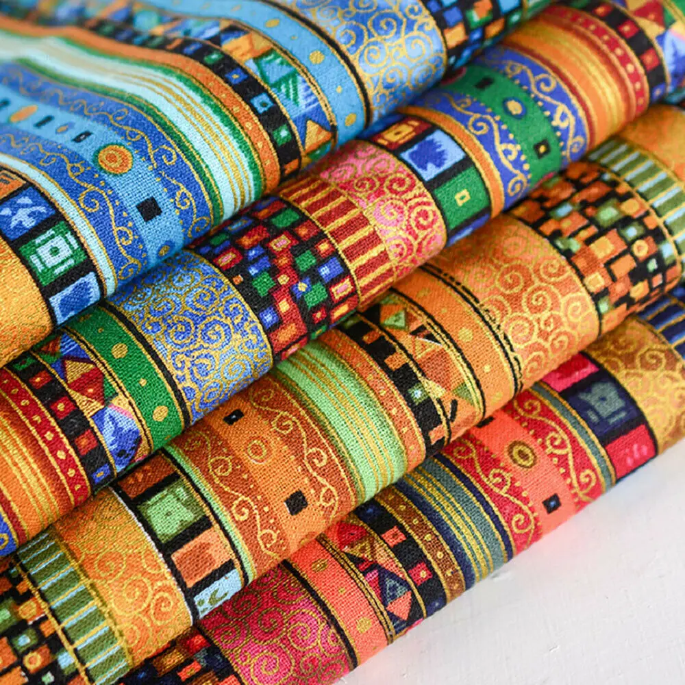 Ethnic Style Cotton Linen Bronzing Fabric Household Textile Sewing Tablecloth Sofa Dress Cushion Curtain Pillowcase Bag Material