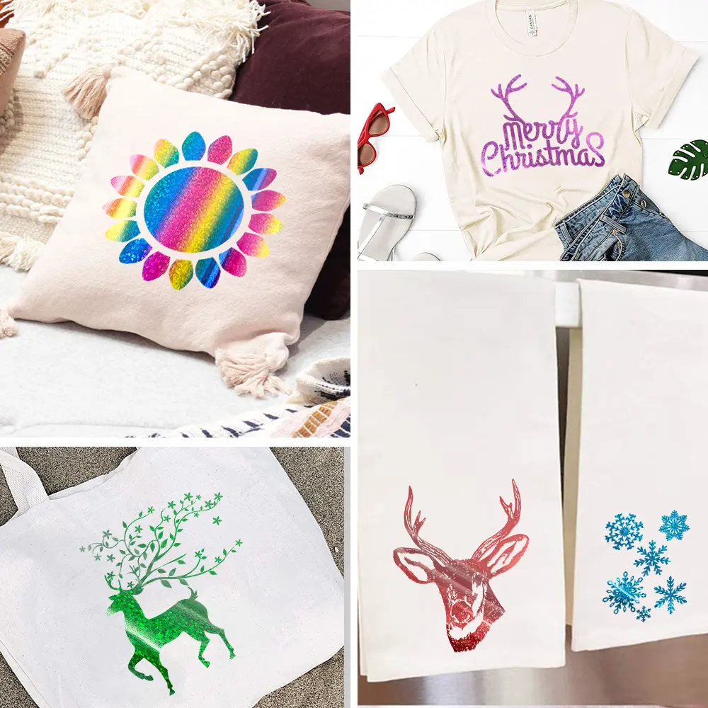 Glitter Shiny Hologram iridescent Heat Transfer Vinyl Iron-on Clothing Heat Press Textile T-Shirt Cut Film Craft DIY