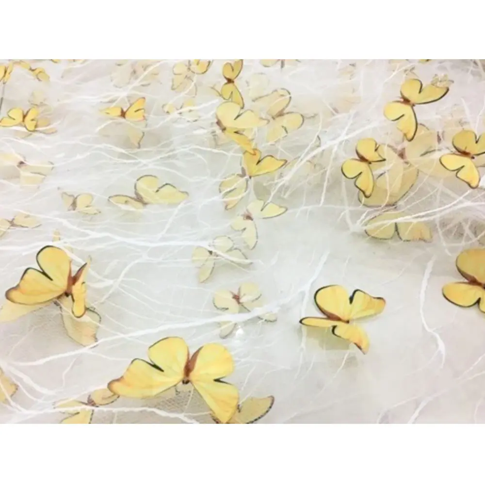 High Quality Black Transparent Blue 3D Butterfly Flower Lace Mesh Fabric Wedding Dress Fashion Costume Designer Embroidery Tulle
