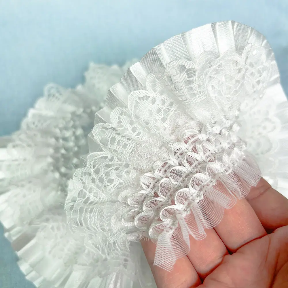 8cm Wide White Pleated Chiffon Fold Lace Embroidered Ribbons Trim For Sewing Diy Crafts Curtains Garment Dress Hem Decoration