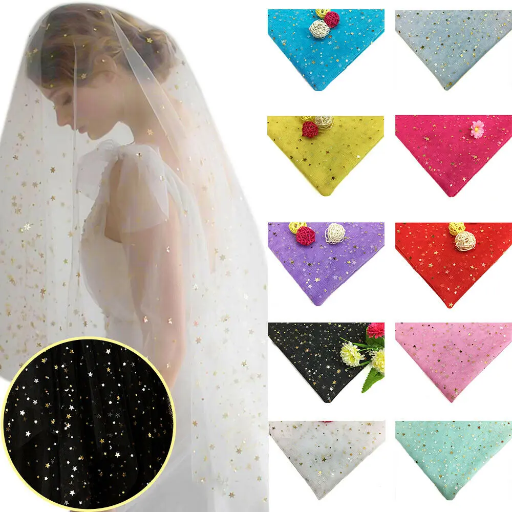 150*100cm Shiny Sparkle Star Net Mesh Tulle Fabric Wedding Party Decor Dress Skirt DIY Lovely Doll Bow Sewing Handmade Material