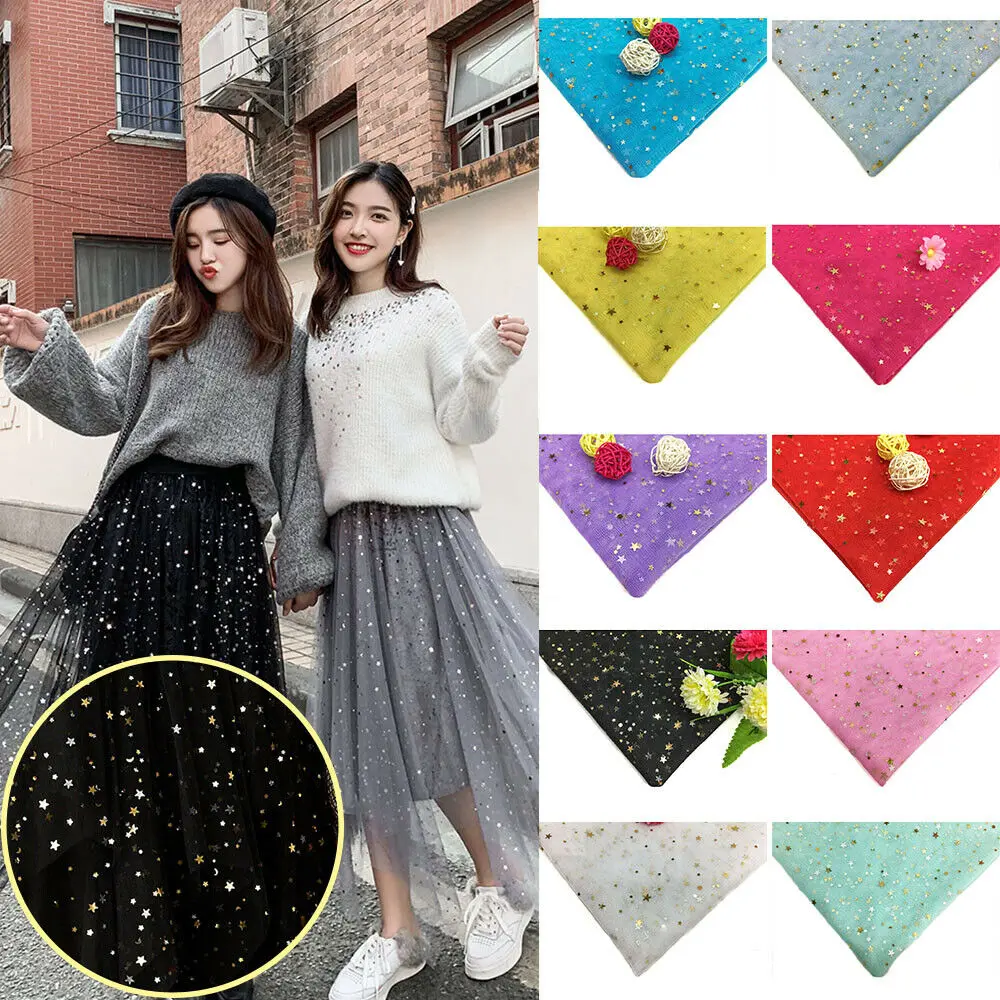 150*100cm Shiny Sparkle Star Net Mesh Tulle Fabric Wedding Party Decor Dress Skirt DIY Lovely Doll Bow Sewing Handmade Material