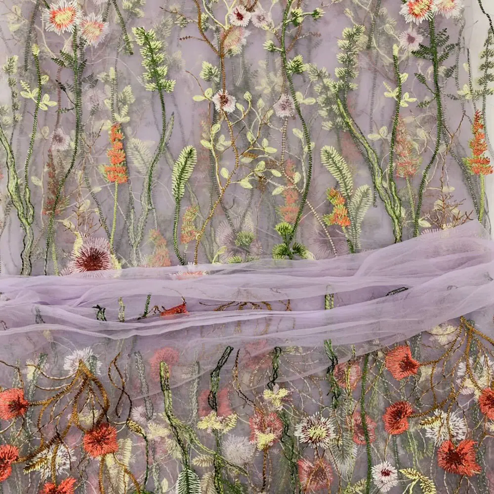 Green Flower Crypto Aquatic Grass Embroidery Lace Soft Mesh Fabric DIY Wedding Women's Fashion Prom Dress Bridal Veil Tutu Skirt