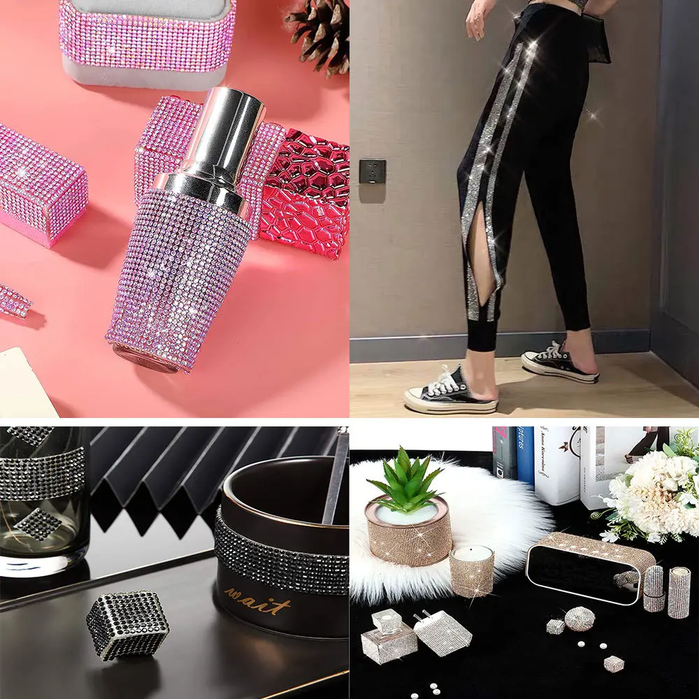 Self Adhesive Crystal Rhinestone Sticker Diamond Ribbon DIY Sticker Rhinestones for Arts Crafts Car Phone Present Bag Decoration