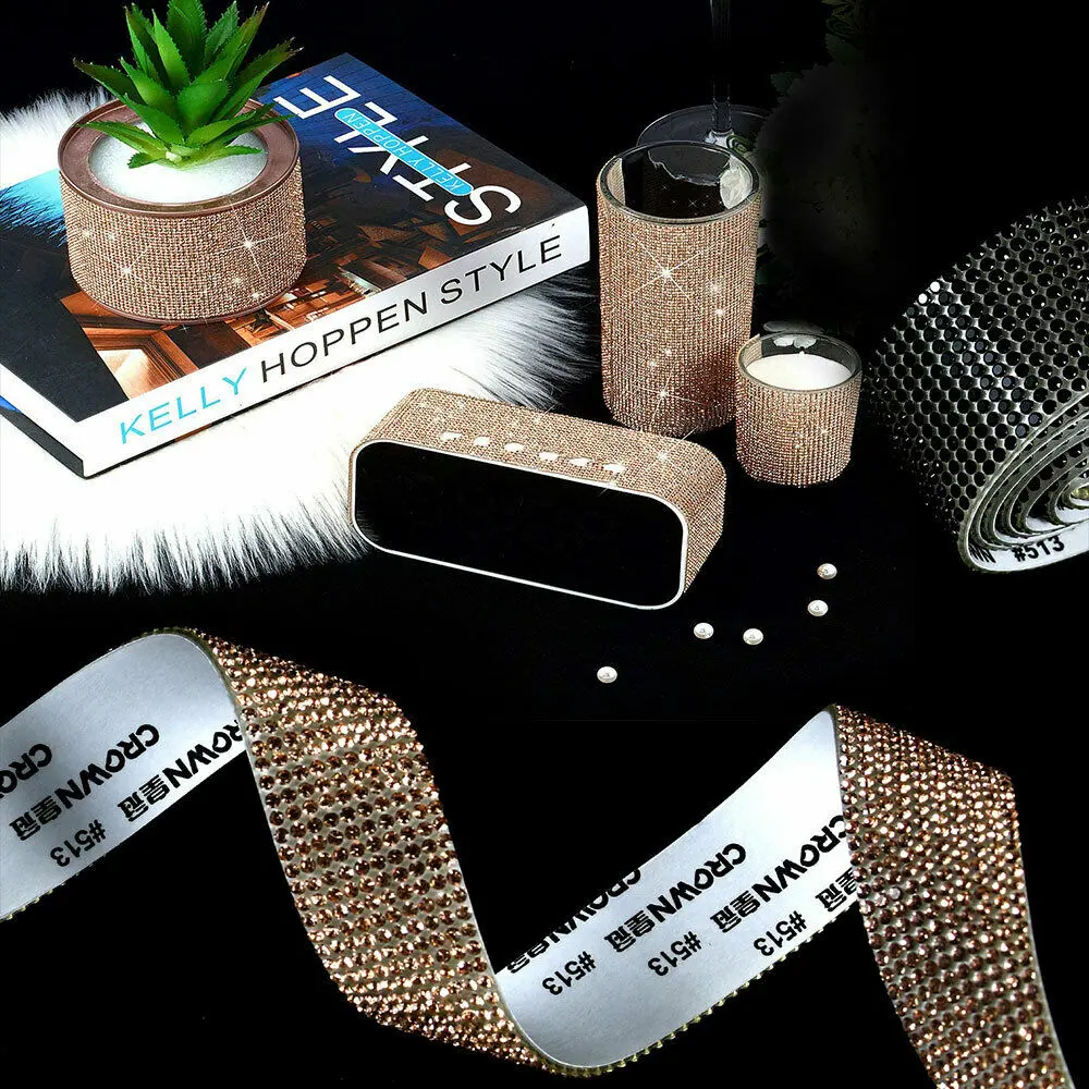 Self Adhesive Crystal Rhinestone Sticker Diamond Ribbon DIY Sticker Rhinestones for Arts Crafts Car Phone Present Bag Decoration