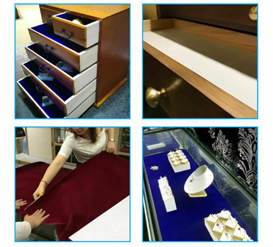 7.8in x 57in Self Adhesive Sticky Back Velvet Fabric Jewelry Wallpaper Craft DIY For Liner Drawer Book Decoration