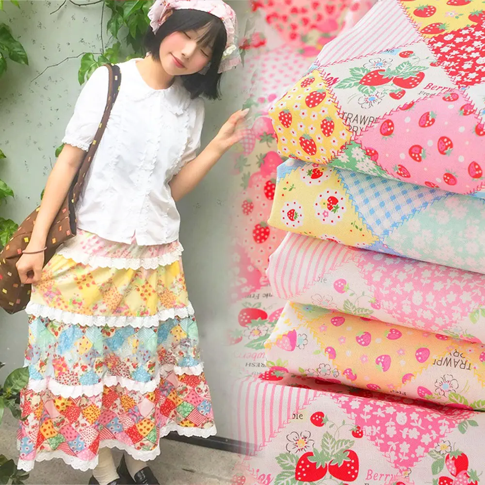145x50cm 100% Cotton Fabric Handmade DIY For Sewing Dress Clothing Bags Floral Farm Strawberries Patchwork All Purpose Materials