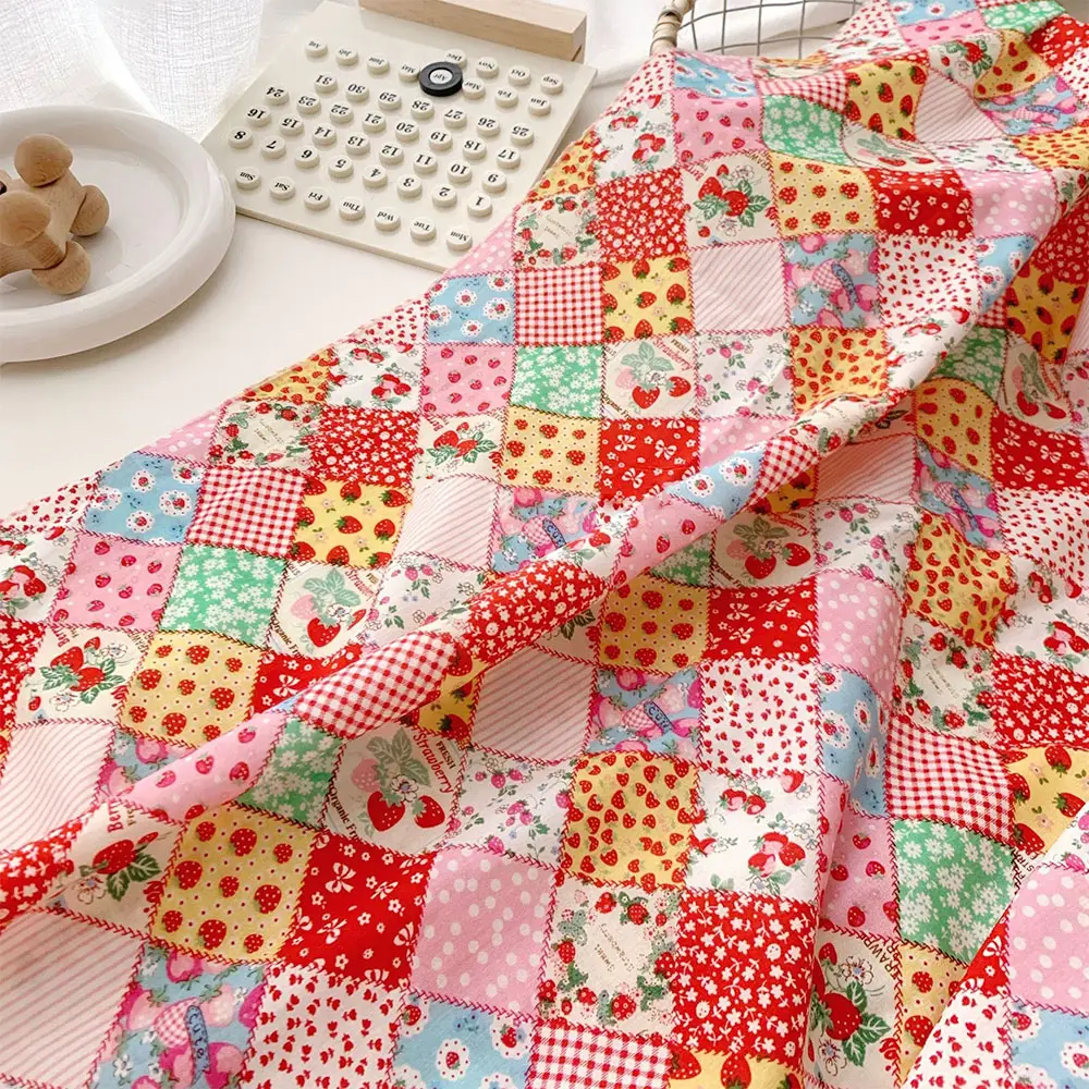 145x50cm 100% Cotton Fabric Handmade DIY For Sewing Dress Clothing Bags Floral Farm Strawberries Patchwork All Purpose Materials