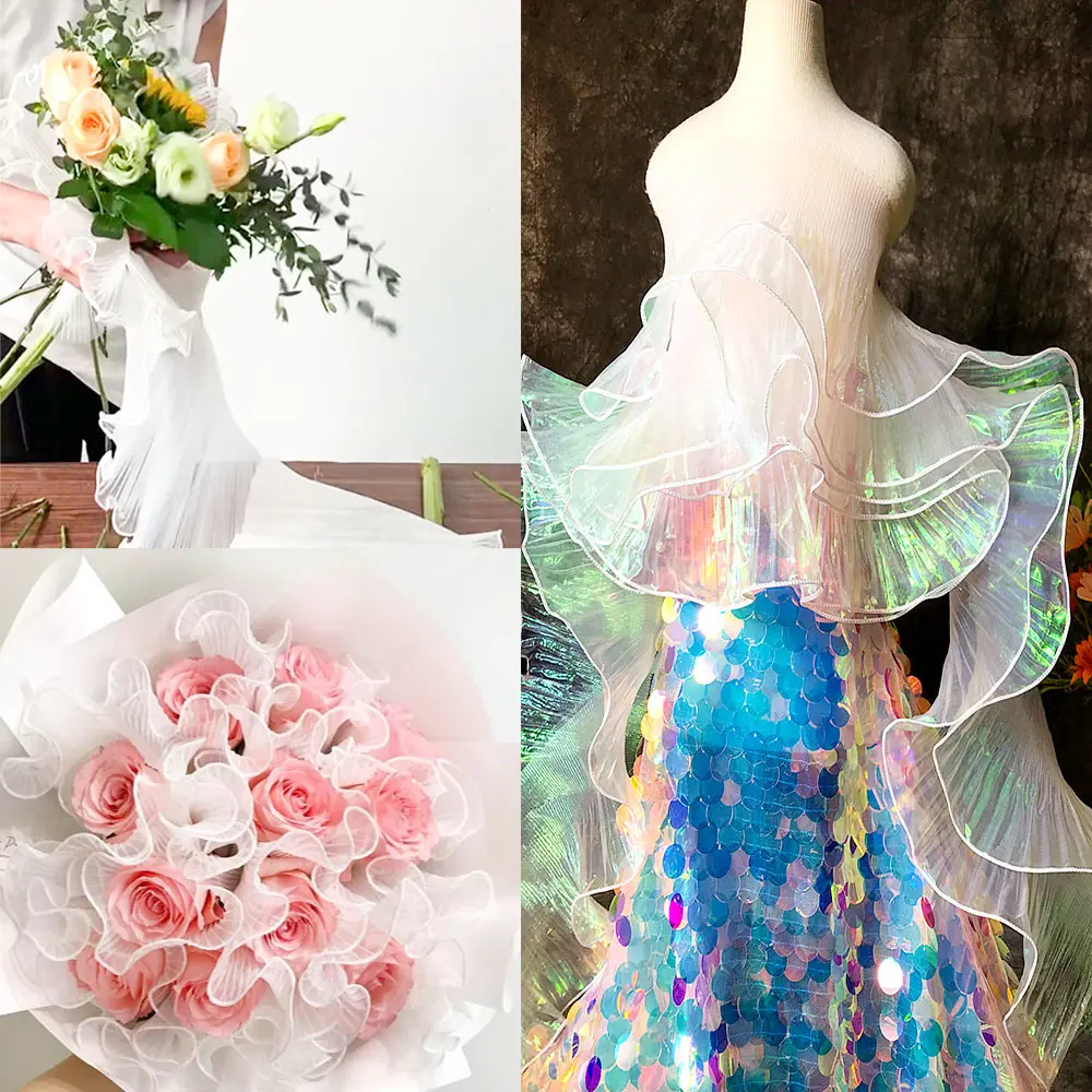 Lace Fabric Pleated Ribbon to Dress Laser Handicraft Clothing Diy Supply Apparel Needlework Accessories Ruffle Sewing Decoration
