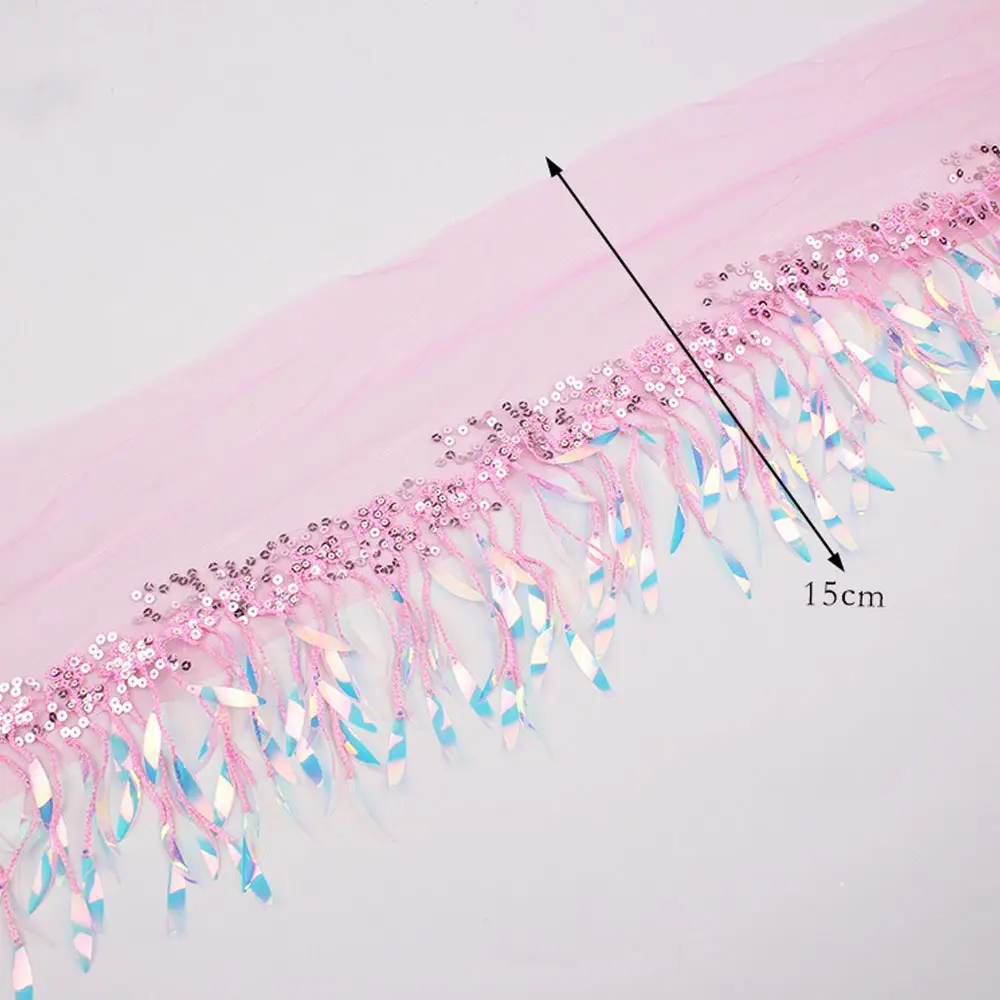 1 Yard Illusory Color Leaf Beaded Embroidered Sequin Lace Trim Fabric For Women DIY Sewing Wedding Dress Clothing Applique Patch