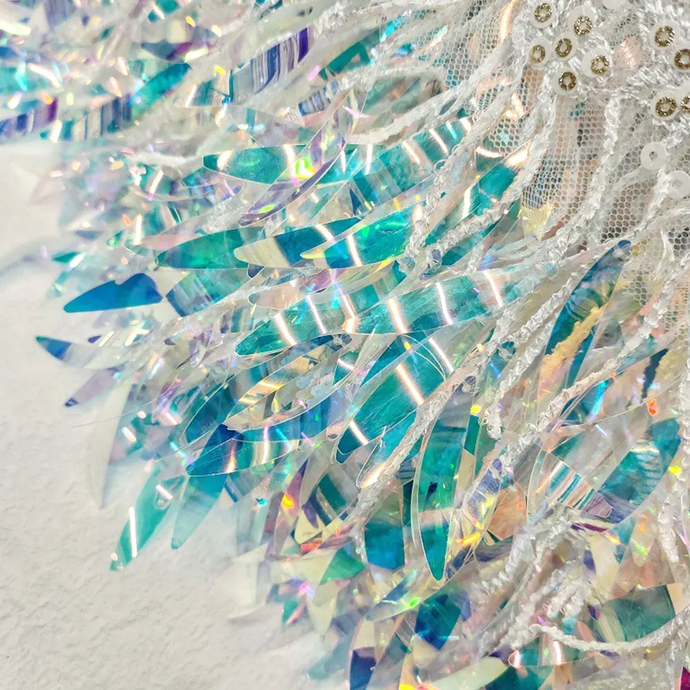 1 Yard Illusory Color Leaf Beaded Embroidered Sequin Lace Trim Fabric For Women DIY Sewing Wedding Dress Clothing Applique Patch
