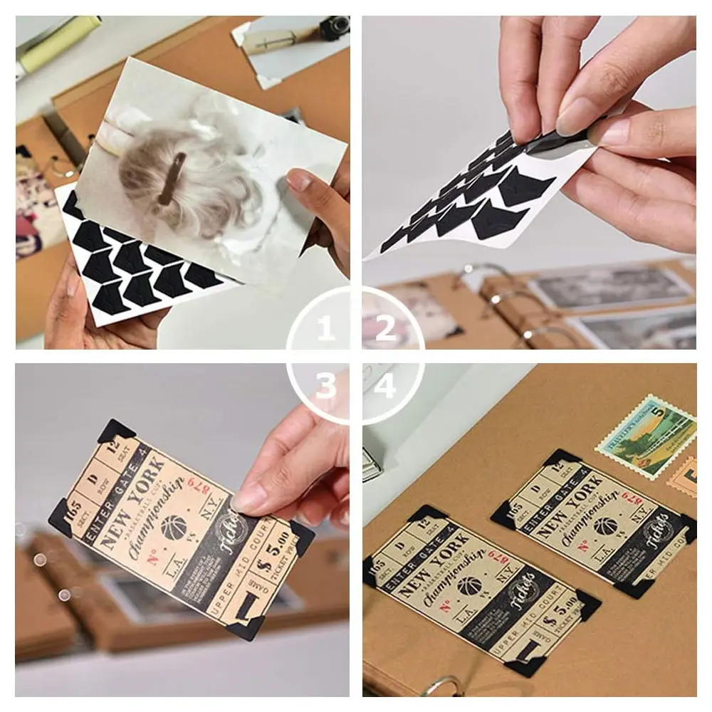 120PCS Corner Stickers Black Gold White Sliver Brown DIY Vintage Sticker Scrapbook Self-Adhesive Photo Album Accessories Decor