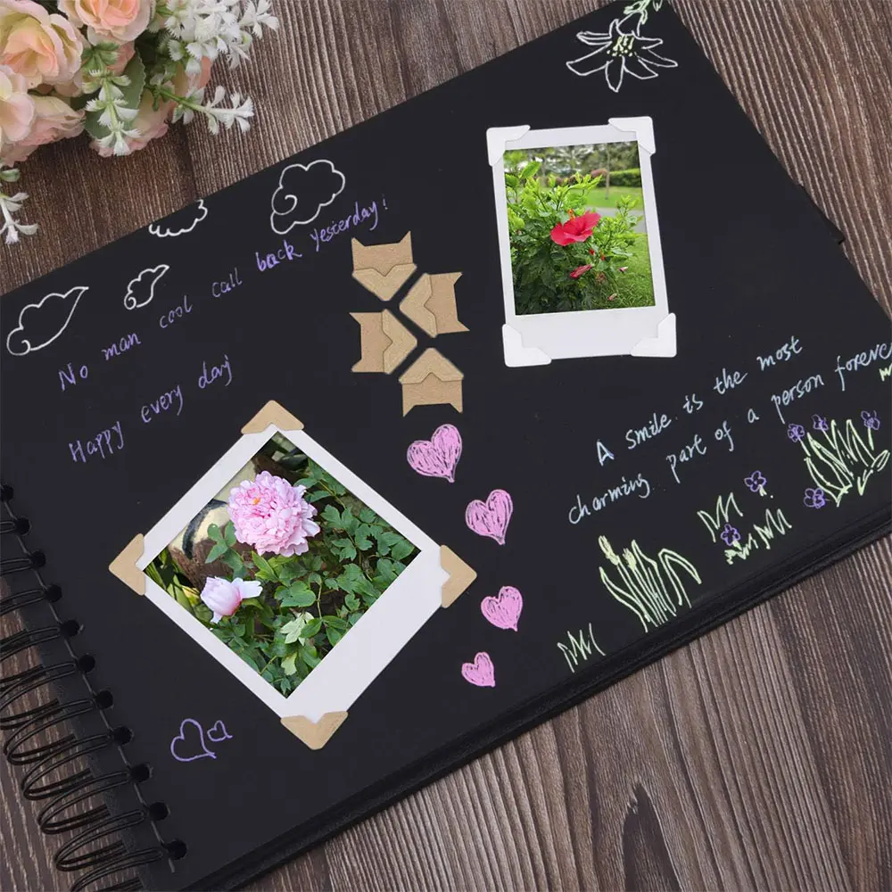 120PCS Corner Stickers Black Gold White Sliver Brown DIY Vintage Sticker Scrapbook Self-Adhesive Photo Album Accessories Decor