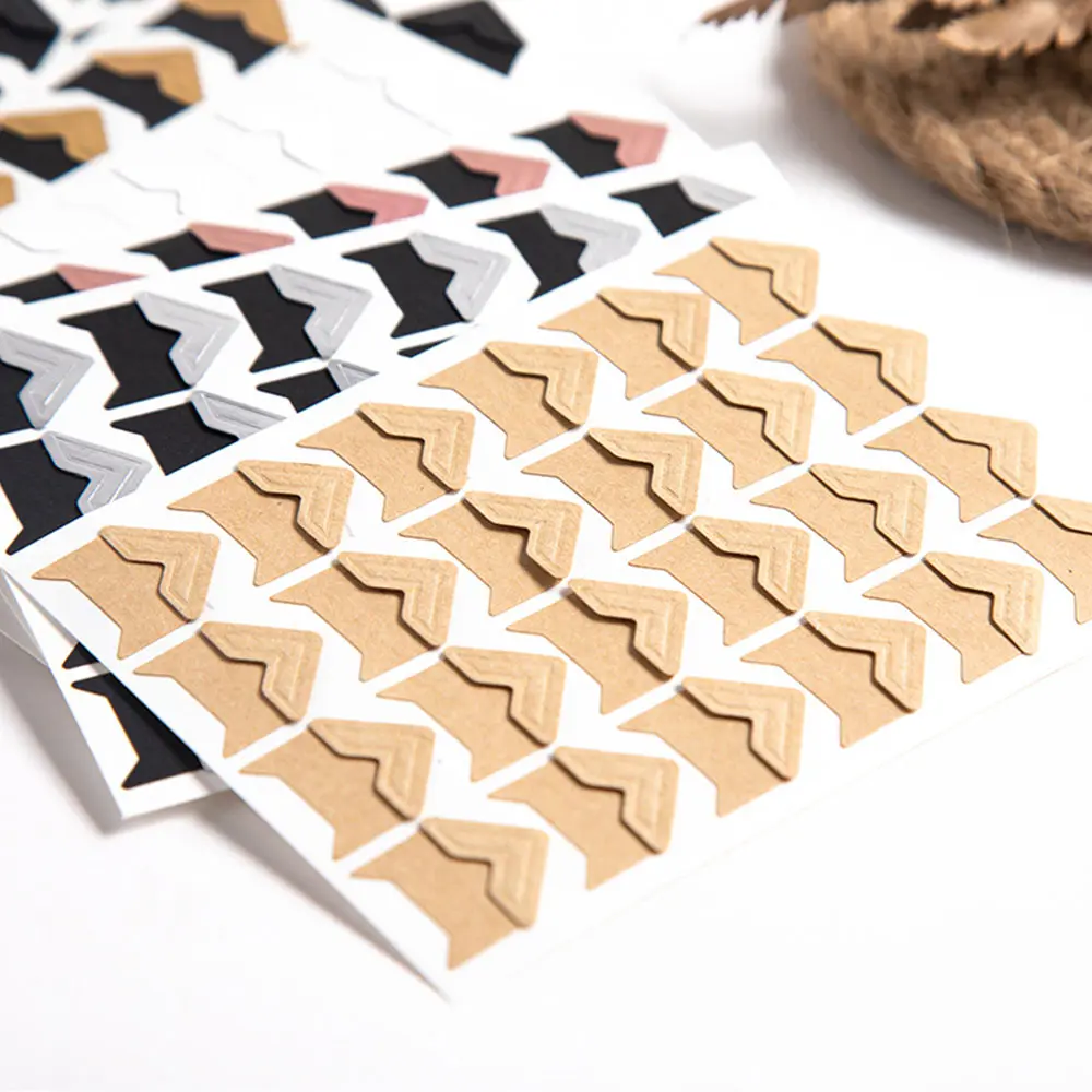 120PCS Corner Stickers Black Gold White Sliver Brown DIY Vintage Sticker Scrapbook Self-Adhesive Photo Album Accessories Decor