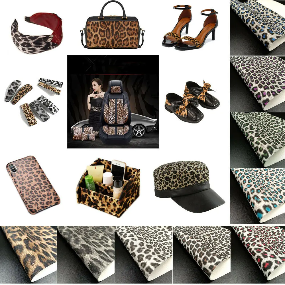 Glitter Shiny Sparkle Leopard Print Fabric PU Leather Waterproof DIY Sewing Bows Craft A4/A5 Sheets