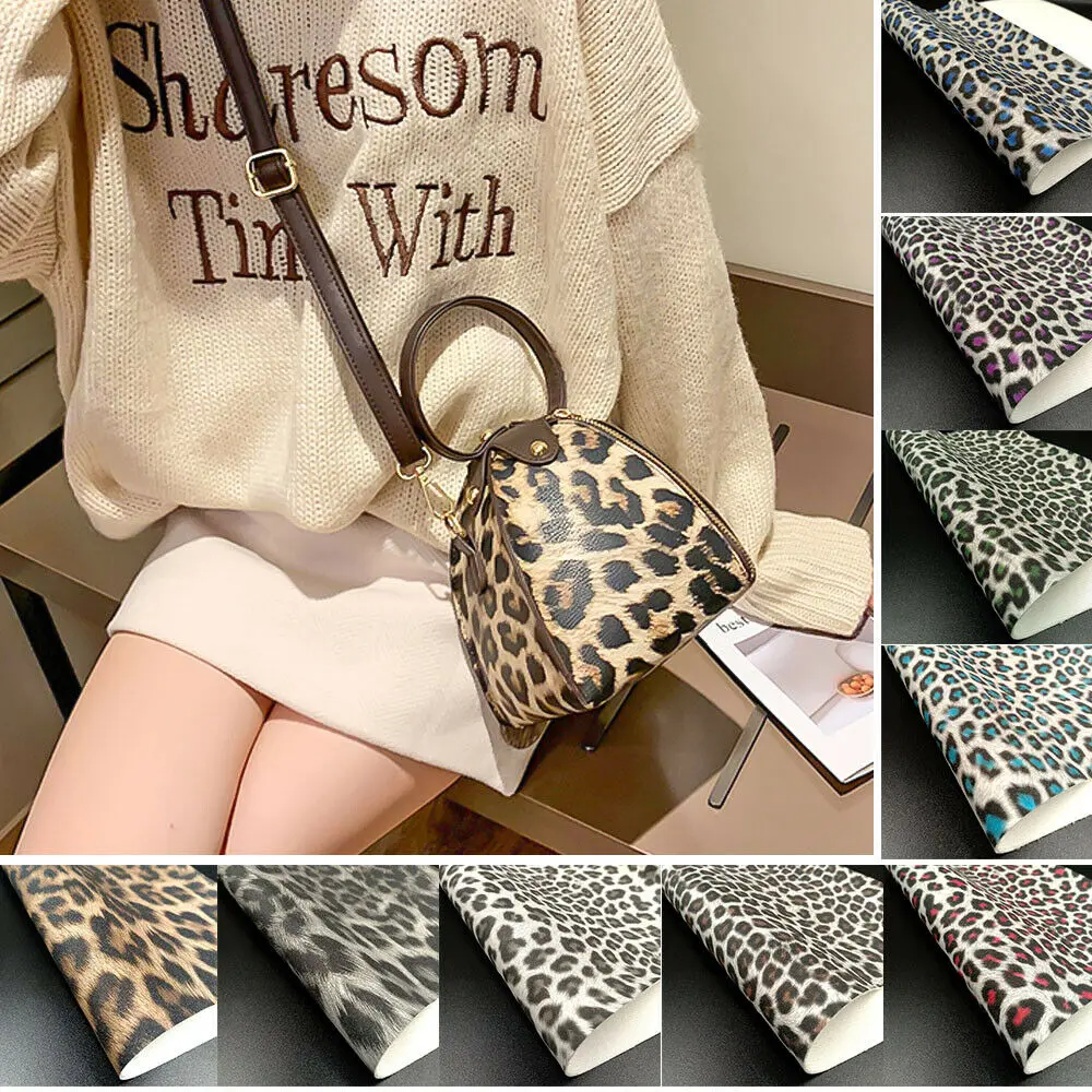 Glitter Shiny Sparkle Leopard Print Fabric PU Leather Waterproof DIY Sewing Bows Craft A4/A5 Sheets