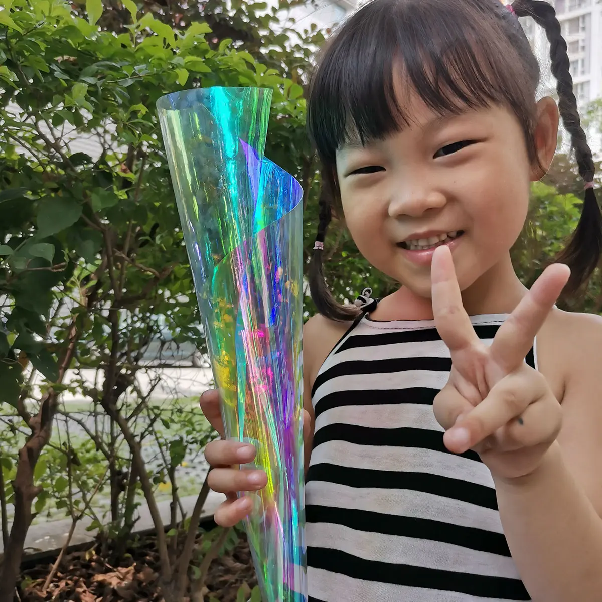 Laser Iridescent Holographic Film Clear Transparent PVC Fabric Leather   Rainbow Film Shiny Vinyl Material DIY Bow Craft Bag