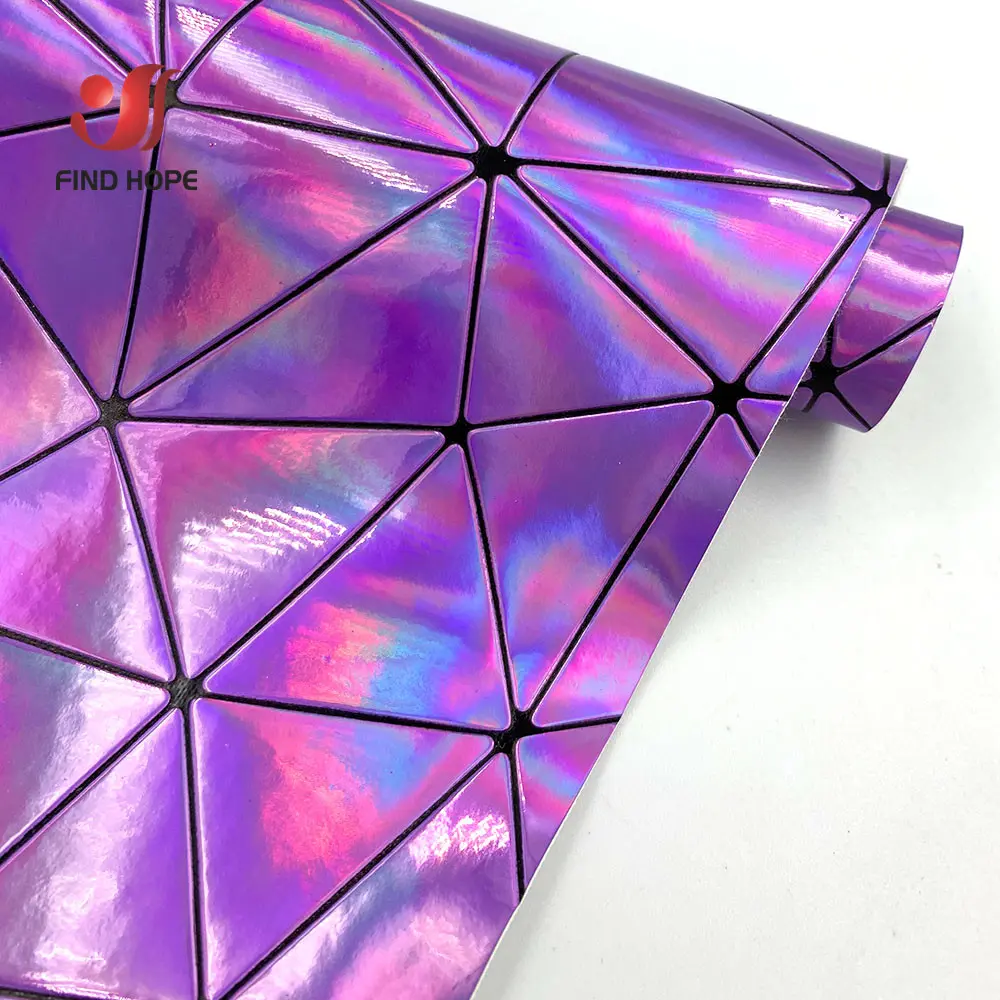 9 Sheets Bundle 9 Colors Holographic Geometric Iridescent PU Leather Fabric For DIY Bag Bows Craft Doll Clothing Sewing Material