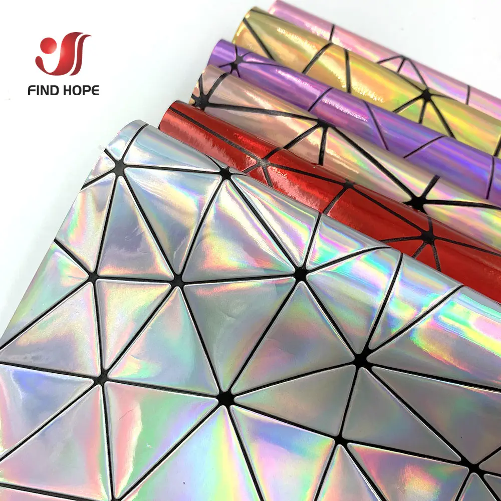 9 Sheets Bundle 9 Colors Holographic Geometric Iridescent PU Leather Fabric For DIY Bag Bows Craft Doll Clothing Sewing Material
