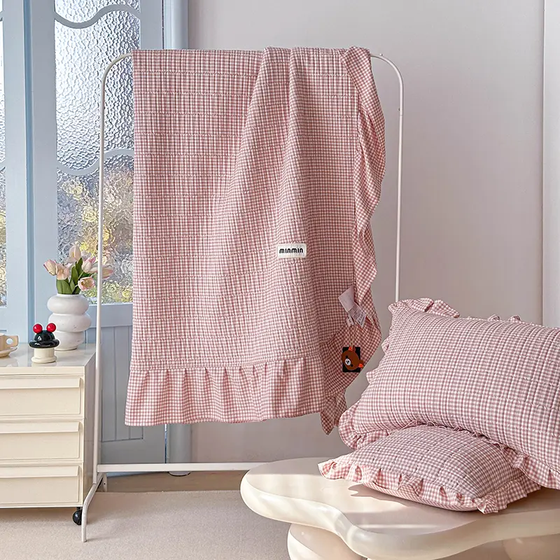 1/3pc Quilted Bedspread or Knitted Cotton Bed Cover Set,Fresh Grid Patchwork,Purple Mattress Topper Sheet cama solteiro 250*270