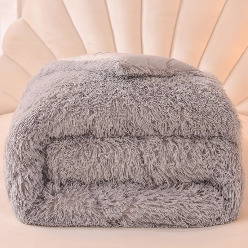 Autumn Winter Comforter Mink Hair Flannel Duvet AB Side Quilt Long Hair Fleece Faux Fur Thicken Edredón Home Bedding Drop Shipp