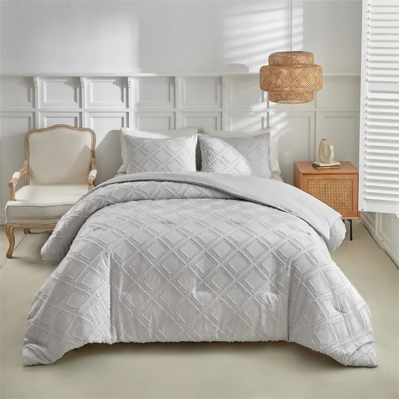 Twist flower Comforter Set,Grey Diamond Quilt+Pillowcase,Microfiber Twin Full Queen King 3pcs USA Home Hotel Bedding 229*229cm