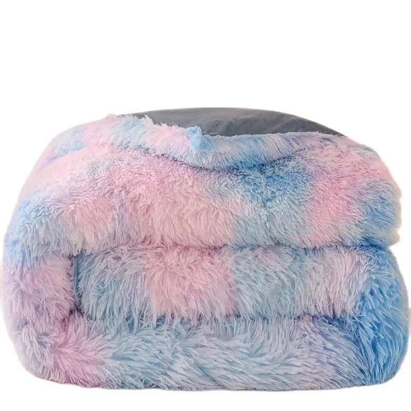 Autumn Winter Comforter Mink Hair Flannel Duvet AB Side Quilt Long Hair Fleece Faux Fur Thicken Edredón Home Bedding Drop Shipp