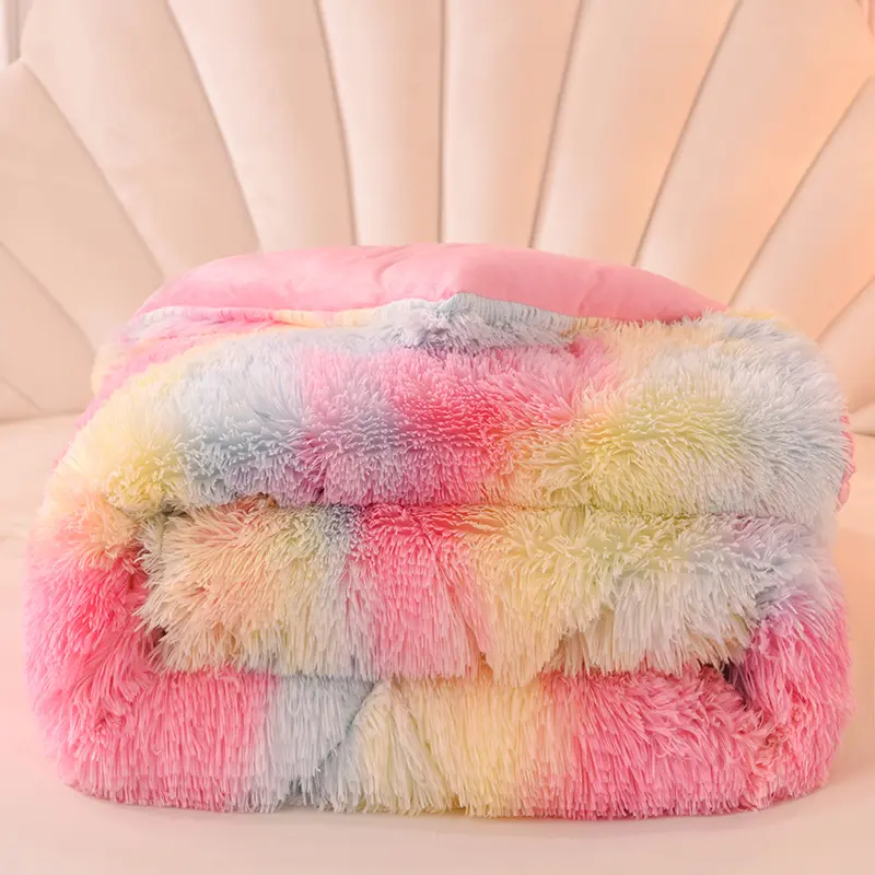 Autumn Winter Comforter Mink Hair Flannel Duvet AB Side Quilt Long Hair Fleece Faux Fur Thicken Edredón Home Bedding Drop Shipp