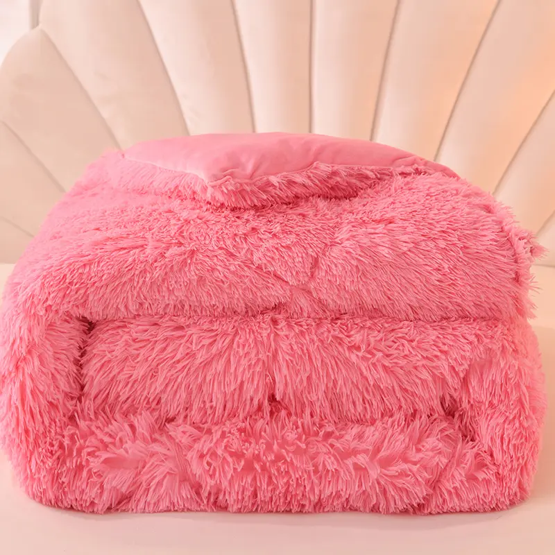 Autumn Winter Comforter Mink Hair Flannel Duvet AB Side Quilt Long Hair Fleece Faux Fur Thicken Edredón Home Bedding Drop Shipp
