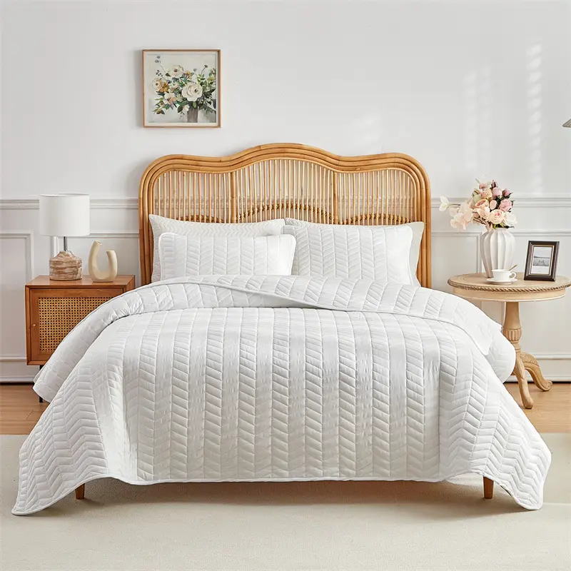 Patchwork Bedspread Set Wheat Stripe Pattern Washed Cotton Thick Solid Bed Cover+Pillowcase King 264*229cm 3pcs Drop Shipping