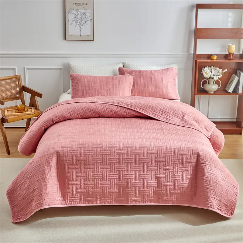Patchwork Bedspread Set Wheat Stripe Pattern Washed Cotton Thick Solid Bed Cover+Pillowcase King 264*229cm 3pcs Drop Shipping
