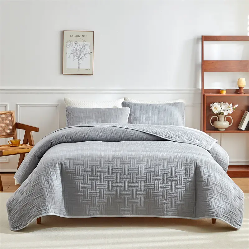 Patchwork Bedspread Set Wheat Stripe Pattern Washed Cotton Thick Solid Bed Cover+Pillowcase King 264*229cm 3pcs Drop Shipping