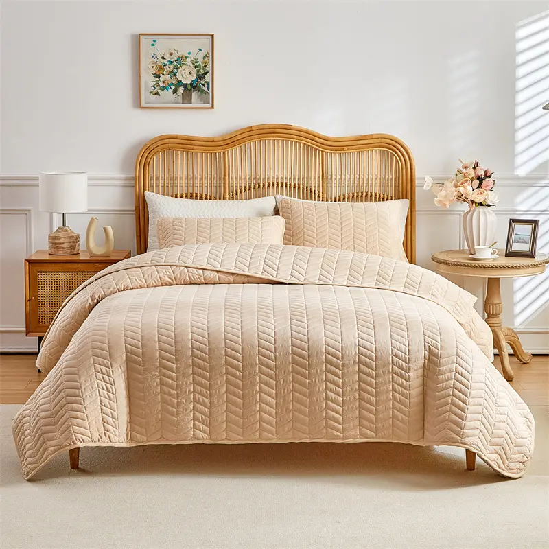 Patchwork Bedspread Set Wheat Stripe Pattern Washed Cotton Thick Solid Bed Cover+Pillowcase King 264*229cm 3pcs Drop Shipping
